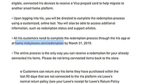 Lowe's Iris Shutdown Email