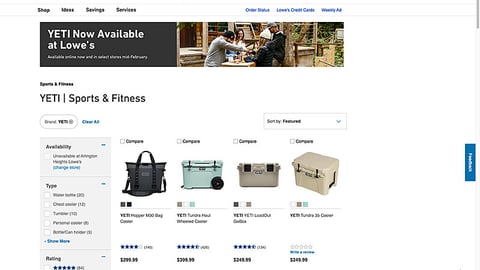 Lowe's Yeti Display Ad and E-Commerce Page