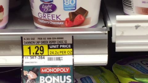Jewel-Osco Dannon 'Monopoly' Price Label
