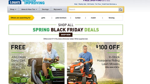 Lowe's 'Spring Black Friday' Home Page Ad