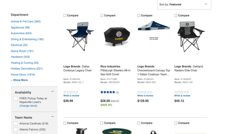 Lowe's 'NFL Fan Shop' Web Page