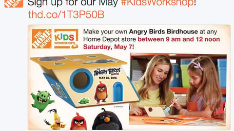 Home Depot Kids Workshop Twitter Update