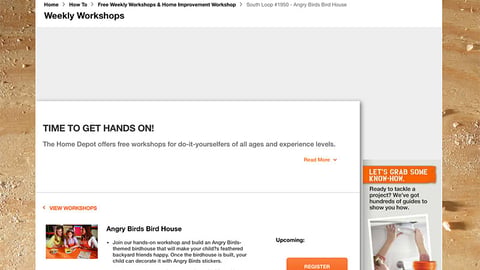 Home Depot 'Time to Get Hands On' Registration Page