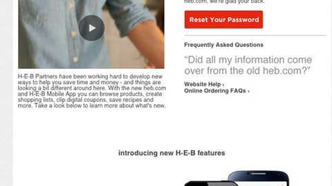 H-E-B 'Website and Mobile App Features' Web Page