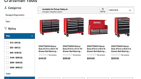 Lowe's 'Craftsman Tools' Web Page