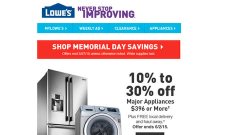 Lowe's 'Memorial Day Savings' Email 