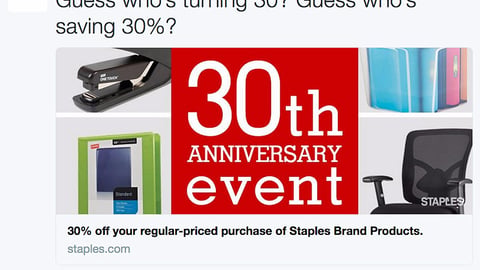 Staples '30th Anniversary Event' Twitter Update