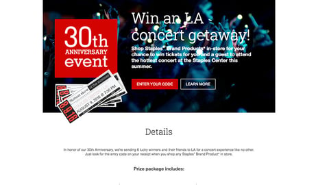 Staples 'LA Concert Getaway' Landing Page