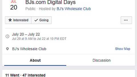 BJ's Wholesale Club 'BJs.com Digital Days' Facebook Event
