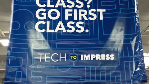 Best Buy 'Go First Class' Ceiling Sign