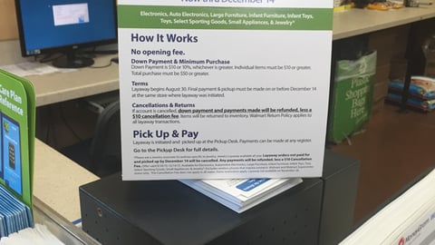 Walmart 'Layaway' Counter Card