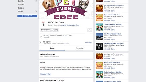 Woof & Whiskers 'H-E-B Pet Event' Facebook Event Page