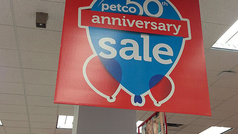 Petco '50th Anniversary Sale' Ceiling Sign