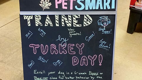 PetSmart 'Trained by Turkey Day' A-Board