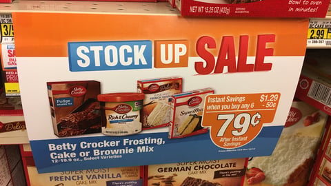 Jewel-Osco Betty Crocker 'Stock Up Sale' Shelf Sign