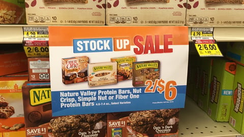 Jewel-Osco Nature Valley 'Stock Up Sale' Shelf Sign