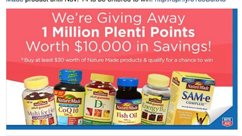 Rite Aid Nature Made 'Million Plenti Points' Facebook Update