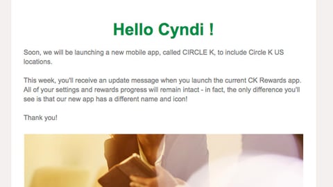 Circle K 'New Mobile App' Email 