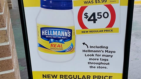 Winn-Dixie Hellmann's 'New Regular Price' Stanchion Sign