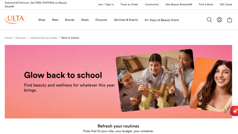 Ulta 'Glow Back to School' Web Page