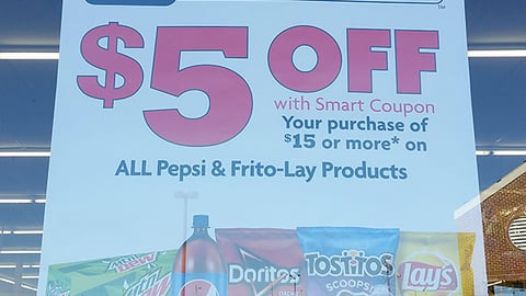 Family Dollar PepsiCo '$5 Off' Window Poster