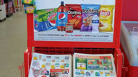 Family Dollar PepsiCo '$5 Off' Rack Sign