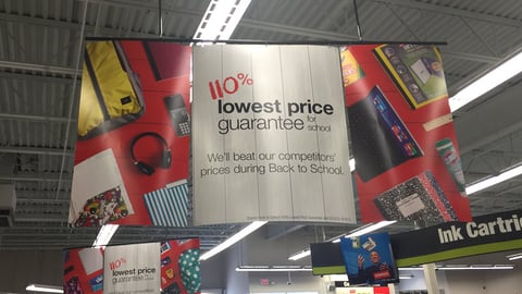 Staples '110% Lowest Price Guarantee' Ceiling Sign 
