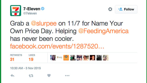 7-Eleven ‘Name Your Own Price Day’ Twitter Update