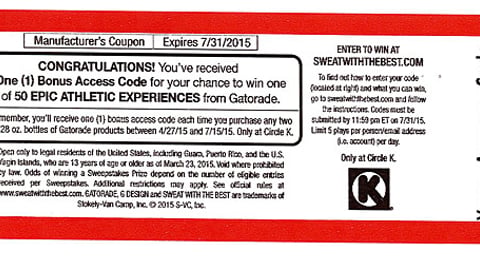 Circle K Gatorade 'Sweat with the Best' Receipt