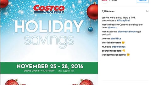 Costco ‘Holiday Savings’ Instagram Update