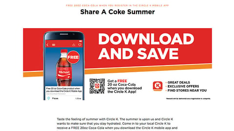 Circle K Coke 'Download and Save' Web Page