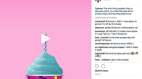 7-Eleven 'Free #slurpee Drink' Instagram Update