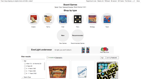 Target Board Games Page