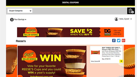Dollar General Reese's 'Taste, Vote Win' Landing Page