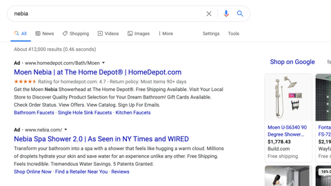 Moen Nebia Home Depot Google Search Ad