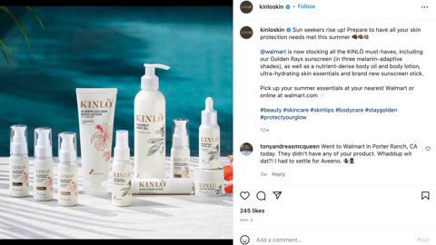 Kinlo Walmart 'Sun Seekers Rise Up' Instagram Update