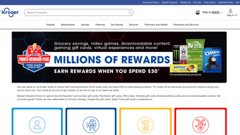 Kroger 'Points Rewards Plus' Page