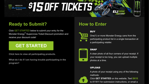 Monster Energy 7-Eleven '$15 Off Tickets' Website