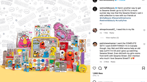 Sesame Street x Wet n Wild Ulta 'A Much Sunnier Day' Instagram Update