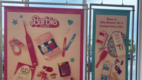 Ulta Barbie 'Now At Ulta Beauty' Window Signs