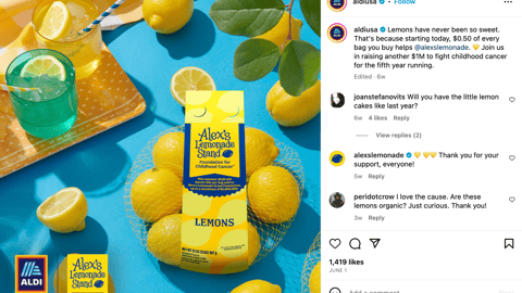 Aldi Alex's Lemonade Stand Instagram Update