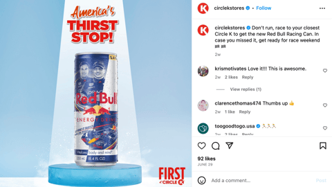 Circle K Red Bull Racing Can Instagram Update