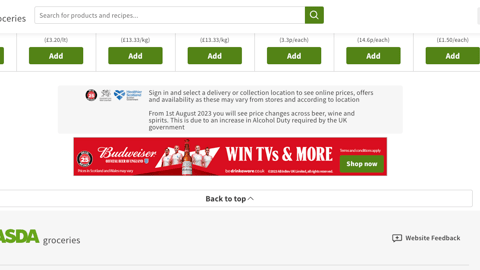 Asda Budweiser 'Win TVs & More' Display Ad
