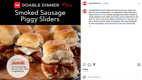 Cub Johnsonville 'Doable Dinner' Instagram Update