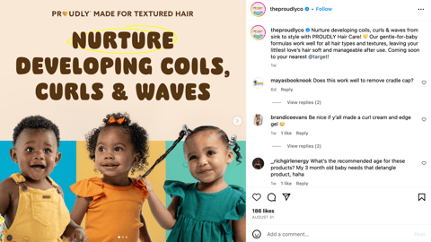 Proudly Target 'Nurture Developing Coils, Curls & Waves' Instagram Update