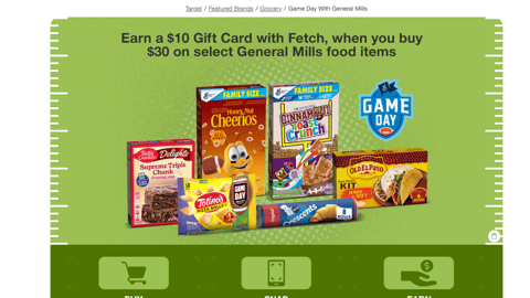 Target General Mills '$10 Gift Card With Fetch' Landing Page