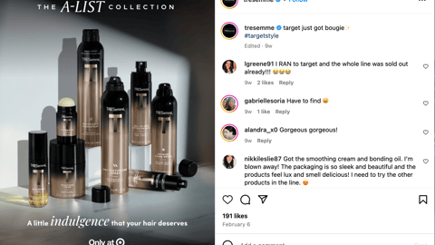 Tresemme A-List Collection Target Instagram Update
