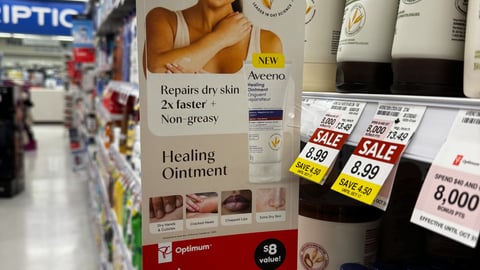 Shoppers Drug Mart Aveeno '2X Faster' Shelf Talker