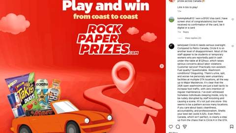 Circle K Canada 'Rock Paper Prizes' Instagram Update