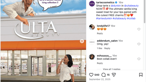 Tarte x Dunkin' Ulta Instagram Update